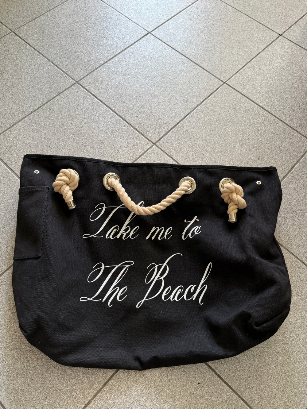 Wildfox Black Canvas Beach Tote with Cream Rope Handles